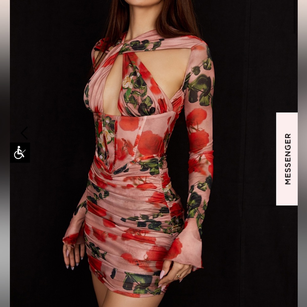 House of CB Rose Print corset mini dress L+